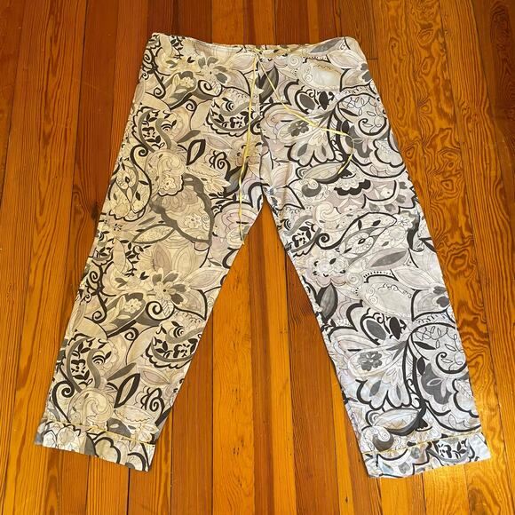 Neiman Marcus by Kay Unger XL pajama bottoms white gray black bohemian floral - Picture 1 of 8